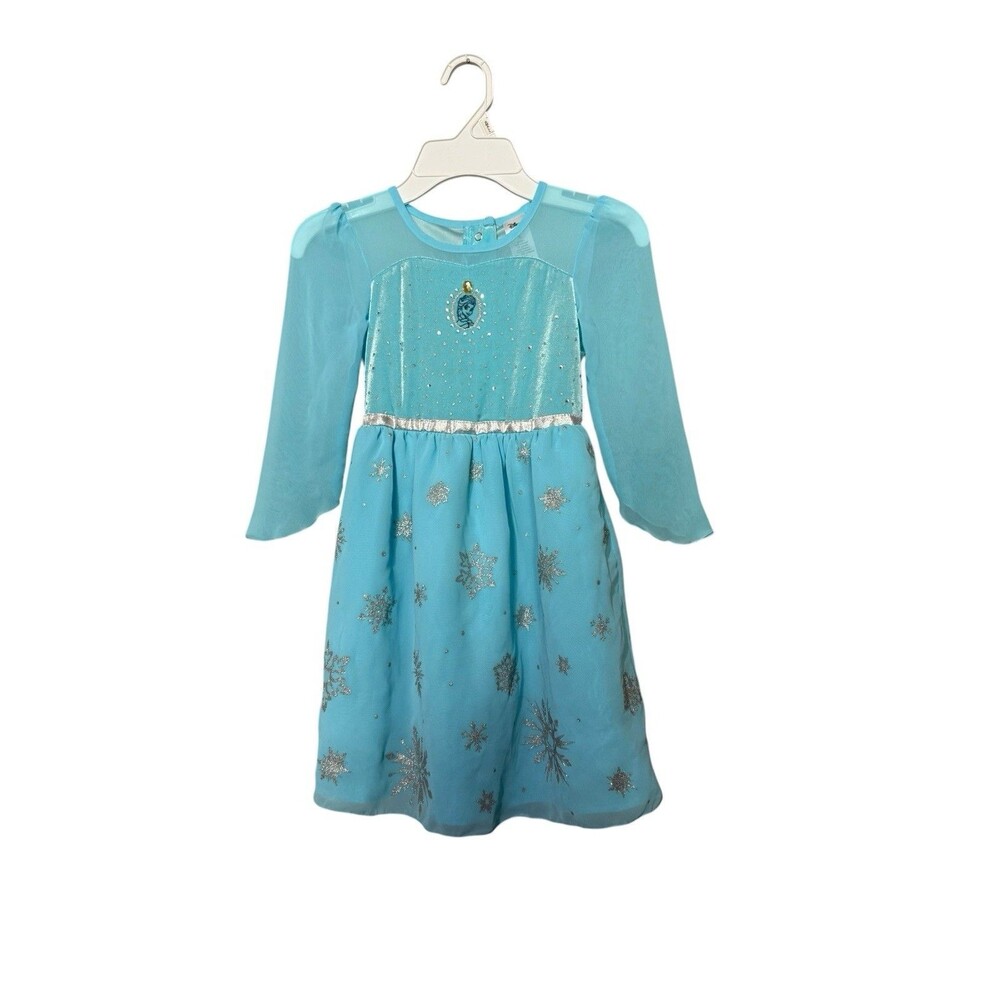 Disney Elsa Dress Girls Size 4 Blue Frozen Costume Glitter Snowflake
